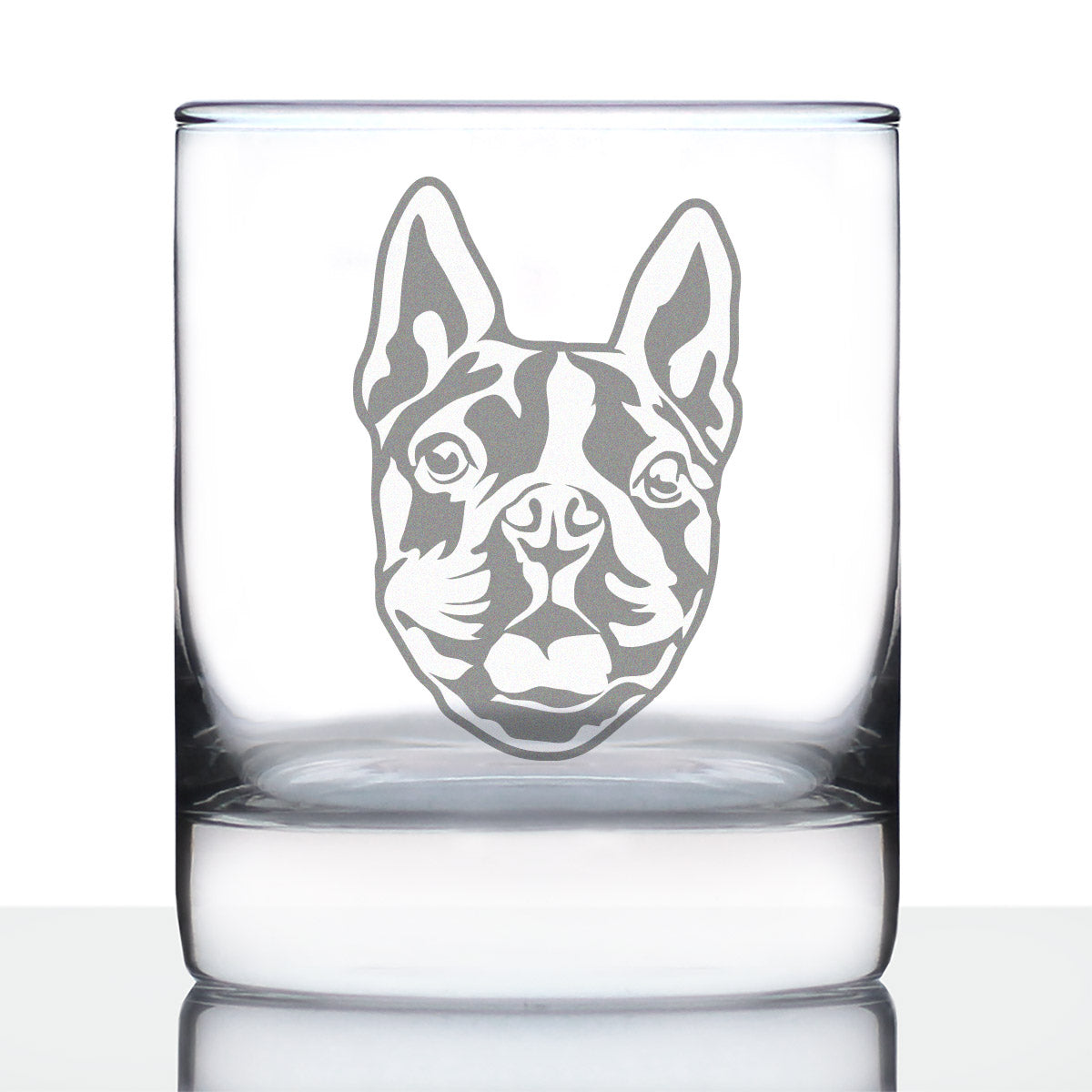 Boston Terrier Face Whiskey Rocks Glass - Unique Dog Themed Decor and Gifts for Moms & Dads of Boston Terriers - 10.25 Oz