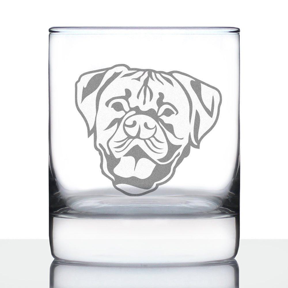 Boxer with Natural Ears - Whiskey Rocks Glass - Unique Boxer Themed Dog Gifts and Party Decor for Women and Men - 10.25 Oz