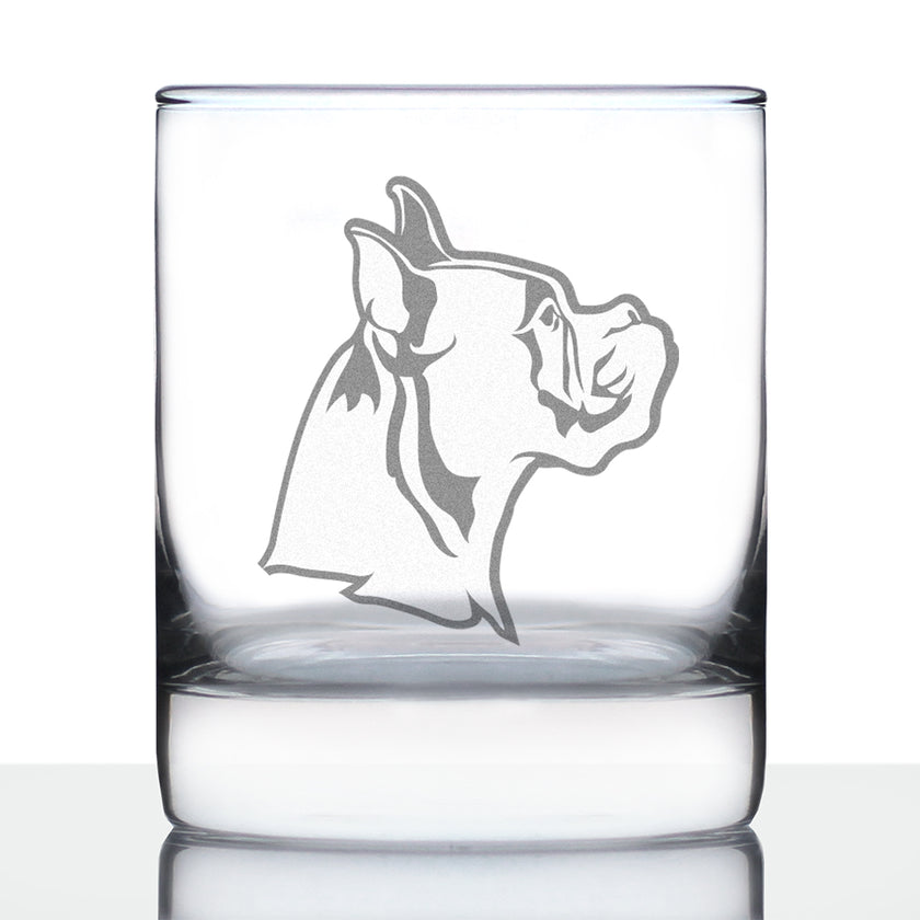 Boxer with Pointed Ears - Whiskey Rocks Glass - Unique Boxer Themed Dog Gifts and Party Decor for Women and Men - 10.25 Oz