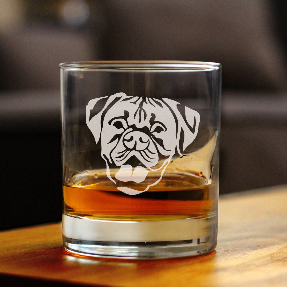 Boxer with Natural Ears - Whiskey Rocks Glass - Unique Boxer Themed Dog Gifts and Party Decor for Women and Men - 10.25 Oz
