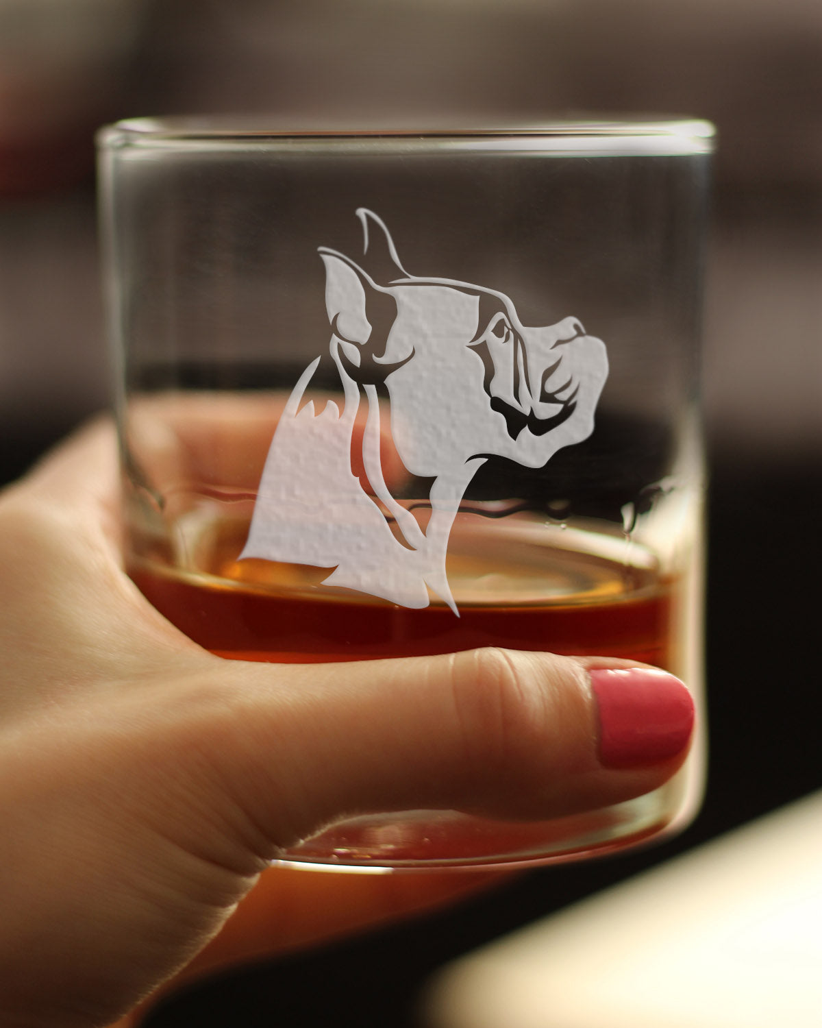 Boxer with Pointed Ears - Whiskey Rocks Glass - Unique Boxer Themed Dog Gifts and Party Decor for Women and Men - 10.25 Oz