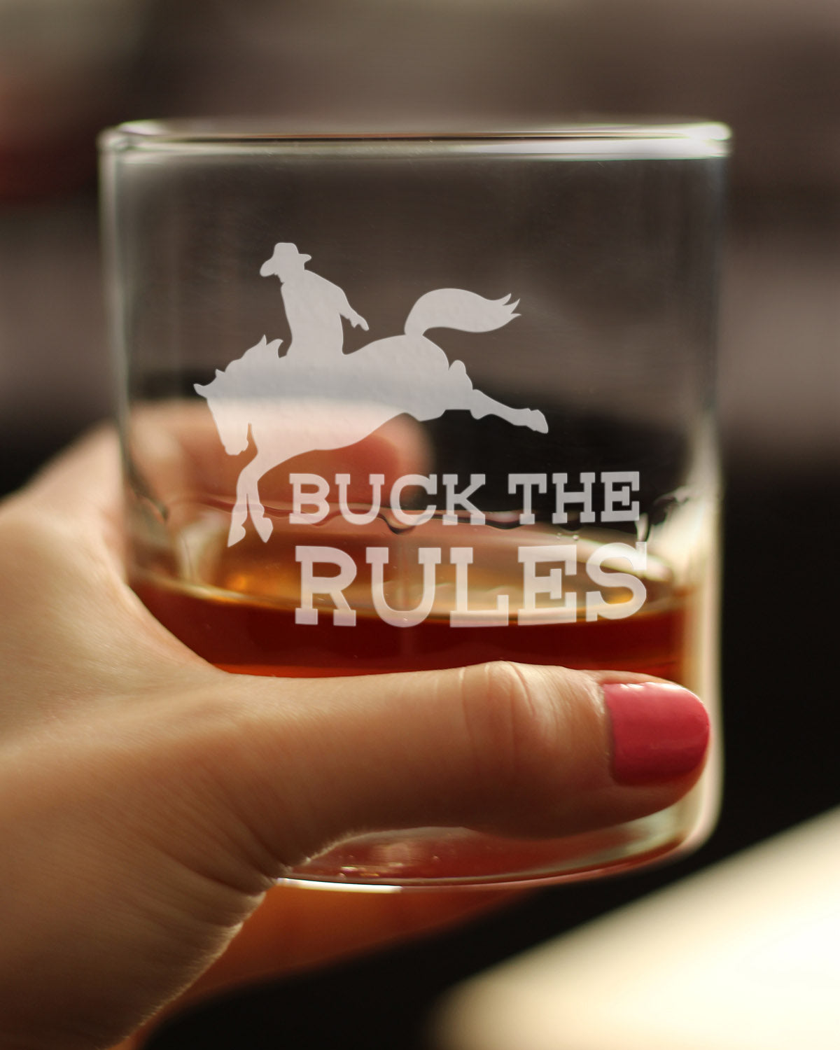 Buck the Rules - Funny Horse Whiskey Rocks Glass Gifts for Men &amp; Women - Fun Whisky Drinking Tumbler Decor