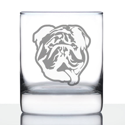 English Bulldog - Funny Whiskey Rocks Glass Gifts for Men & Women with Bulldogs - Fun Whisky Drinking Tumbler Décor
