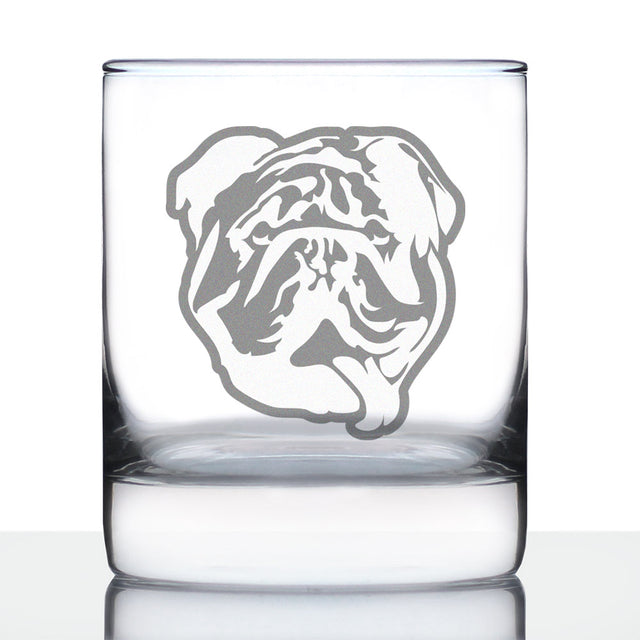 English Bulldog - Funny Whiskey Rocks Glass Gifts for Men & Women with Bulldogs - Fun Whisky Drinking Tumbler Décor