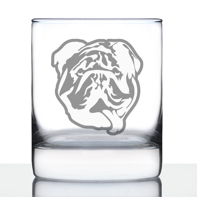 English Bulldog - Funny Whiskey Rocks Glass Gifts for Men & Women with Bulldogs - Fun Whisky Drinking Tumbler Décor