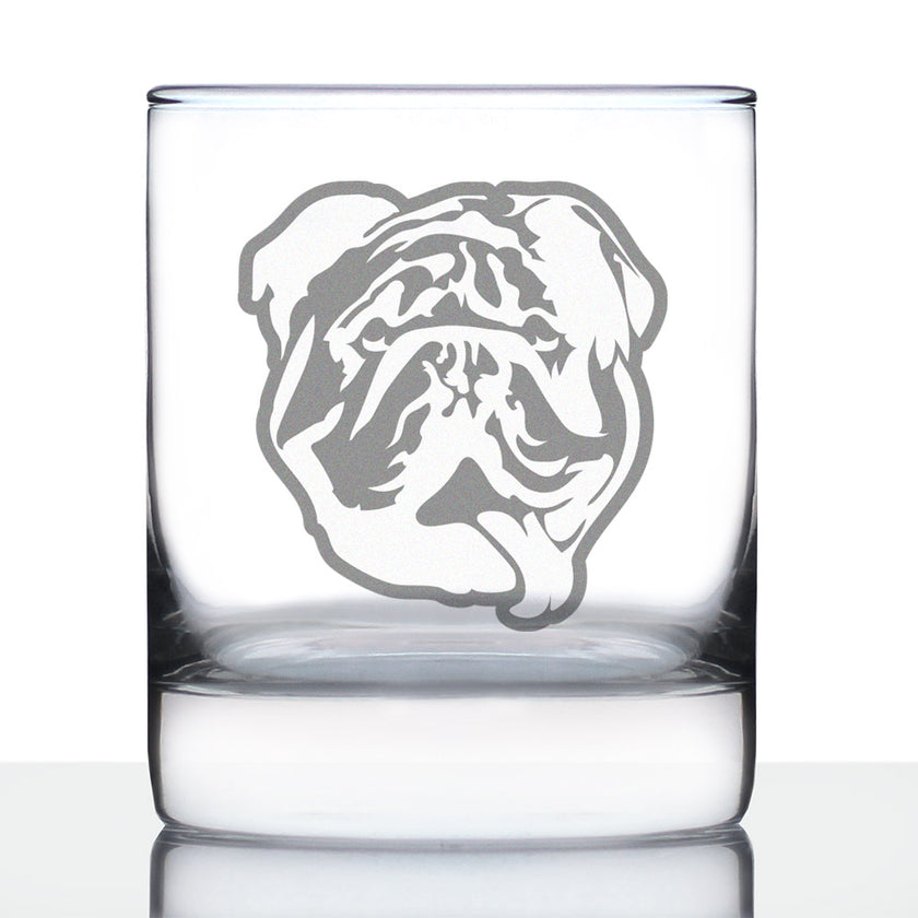 English Bulldog - Funny Whiskey Rocks Glass Gifts for Men & Women with Bulldogs - Fun Whisky Drinking Tumbler Décor