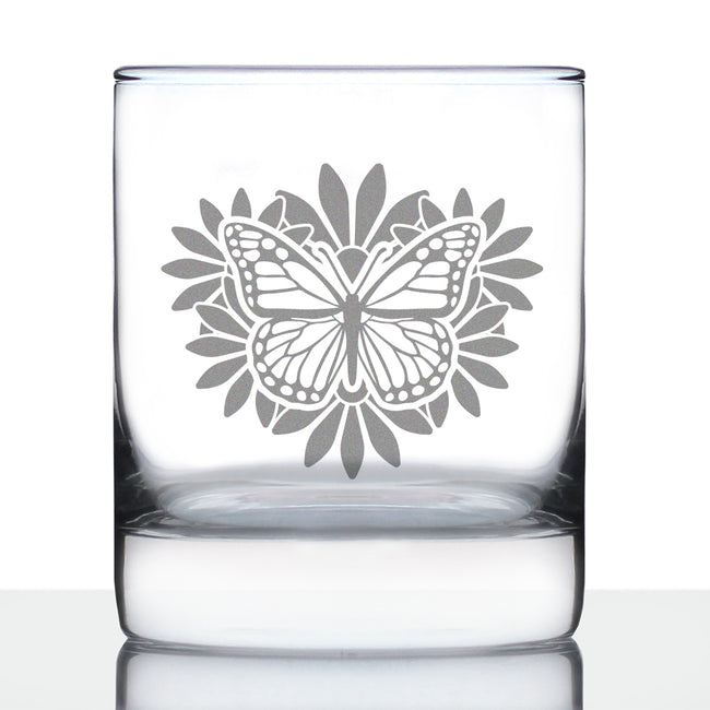 Monarch Butterfly Whiskey Rocks Glass - Floral Decor and Outdoorsy Gifts for Gardeners - 10.25 Oz Glasses