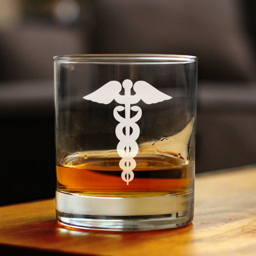 Caduceus Medical Symbol - Whiskey Rocks Glass for Essential Healthcare Workers, Doctors, Nurses, Medical Staff - 10.25 Oz