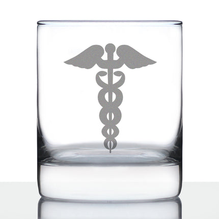 Caduceus Medical Symbol - Whiskey Rocks Glass for Essential Healthcare Workers, Doctors, Nurses, Medical Staff - 10.25 Oz