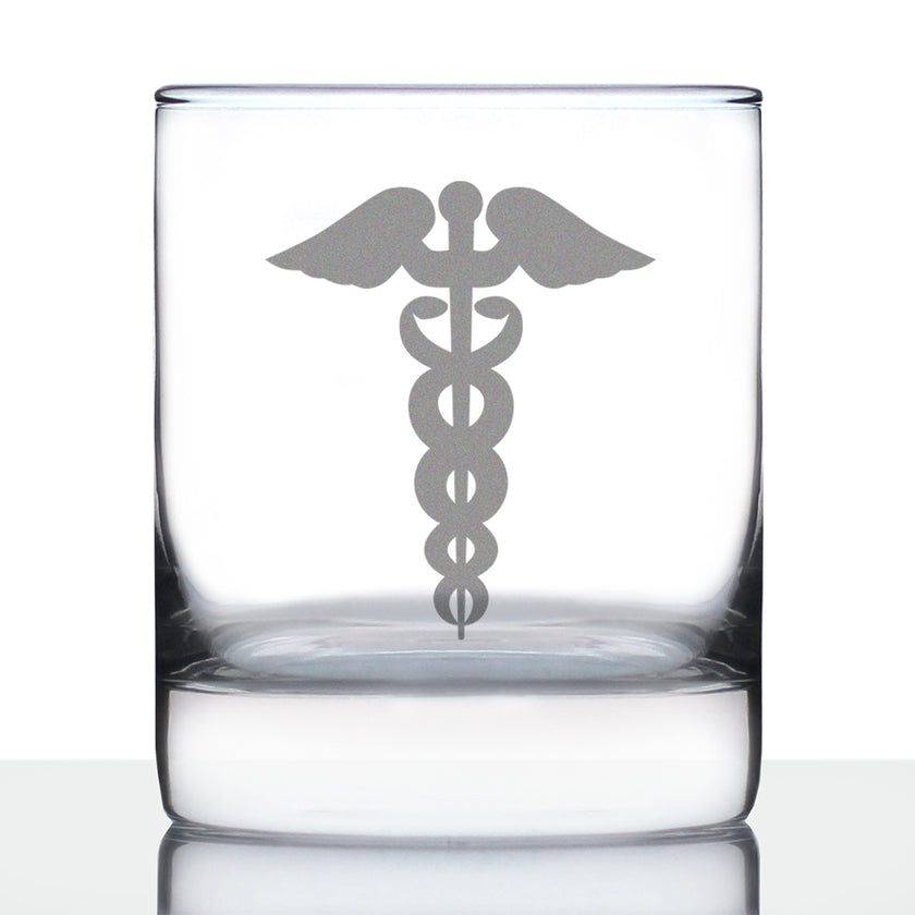 Caduceus Medical Symbol - Whiskey Rocks Glass for Essential Healthcare Workers, Doctors, Nurses, Medical Staff - 10.25 Oz