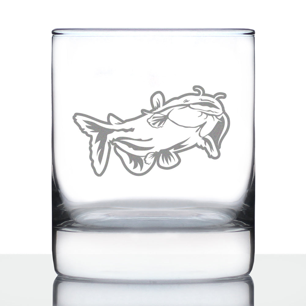 Catfish - Whiskey Rocks Glass - Catfishing Gifts for Fisherman - Whisky Fish Tumbler &amp; Fishing Decor - 10.25 oz
