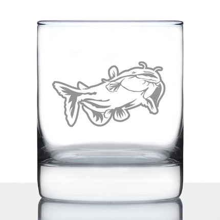 Catfish - Whiskey Rocks Glass - Catfishing Gifts for Fisherman - Whisky Fish Tumbler & Fishing Decor - 10.25 oz