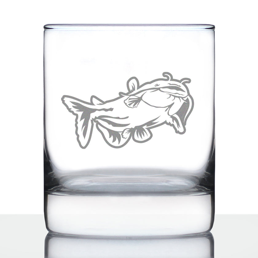 Catfish - Whiskey Rocks Glass - Catfishing Gifts for Fisherman - Whisky Fish Tumbler & Fishing Decor - 10.25 oz