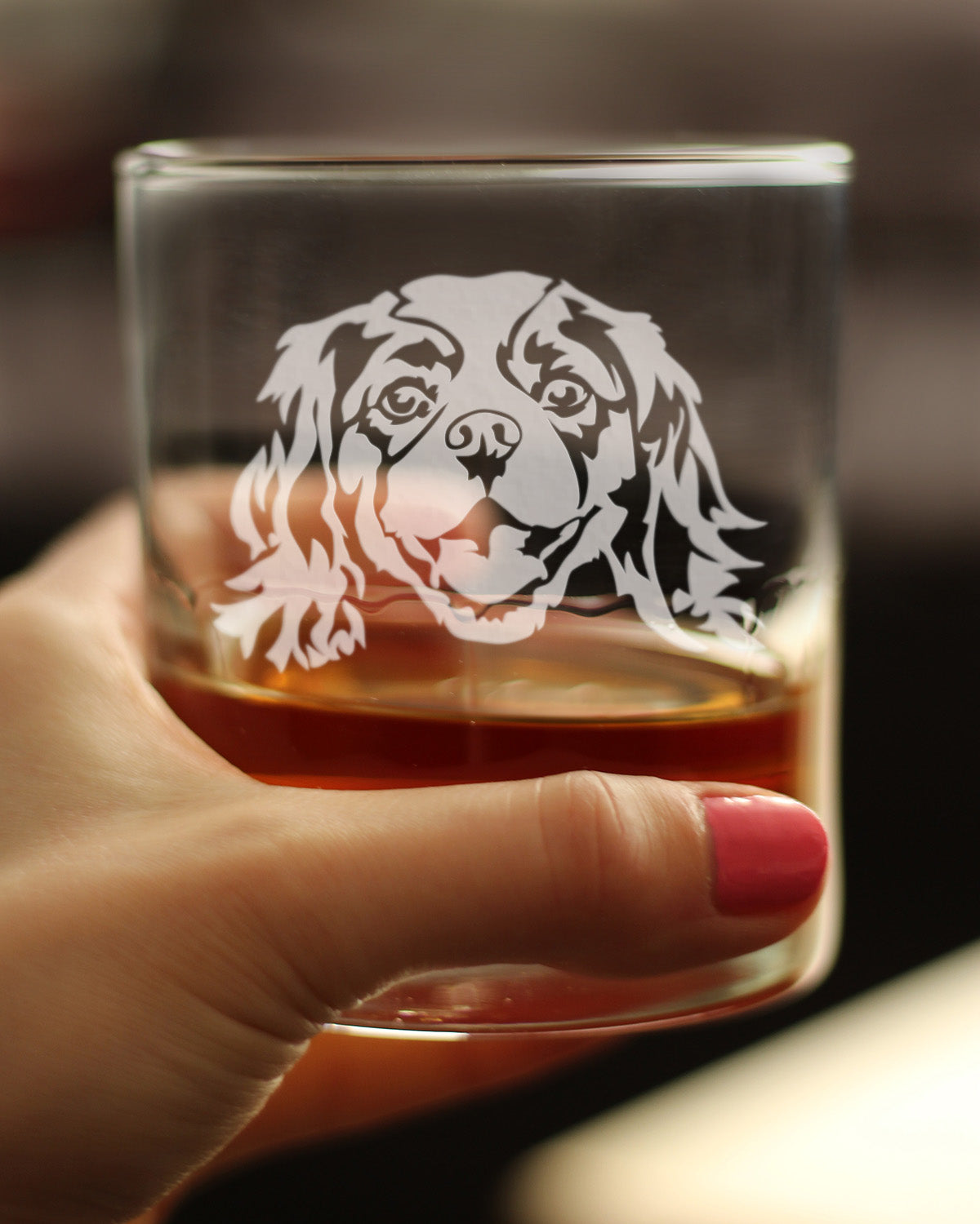 Cavalier King Charles Spaniel Face Whiskey Rocks Glass - Unique Dog Themed Decor and Gifts for Moms &amp; Dads of Cavaliers - 10.25 Oz