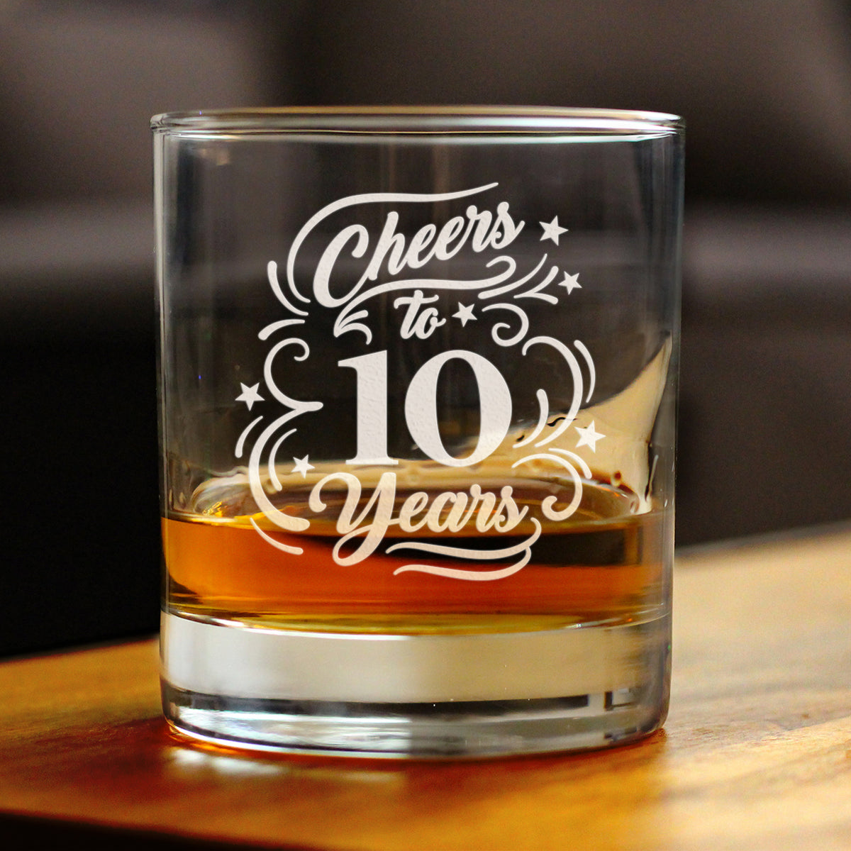 Cheers to 10 Years - Whiskey Rocks Glass Gifts for Women &amp; Men - 10th Anniversary Party Decor - 10.25 Oz Glass