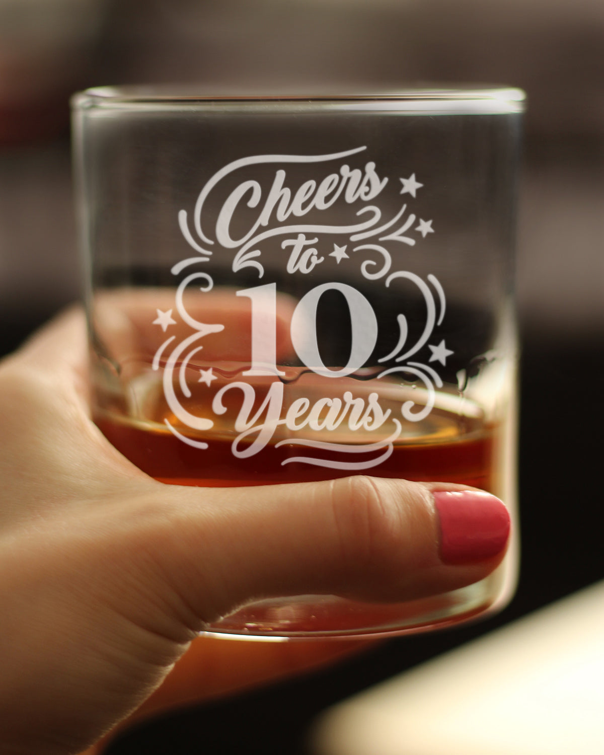 Cheers to 10 Years - Whiskey Rocks Glass Gifts for Women & Men - 10th Anniversary Party Decor - 10.25 Oz Glass