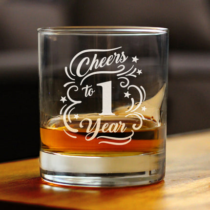 Cheers to 1 Year - Whiskey Rocks Glass Gifts for Women & Men - 1st Anniversary Party Decor - 10.25 Oz Glasses