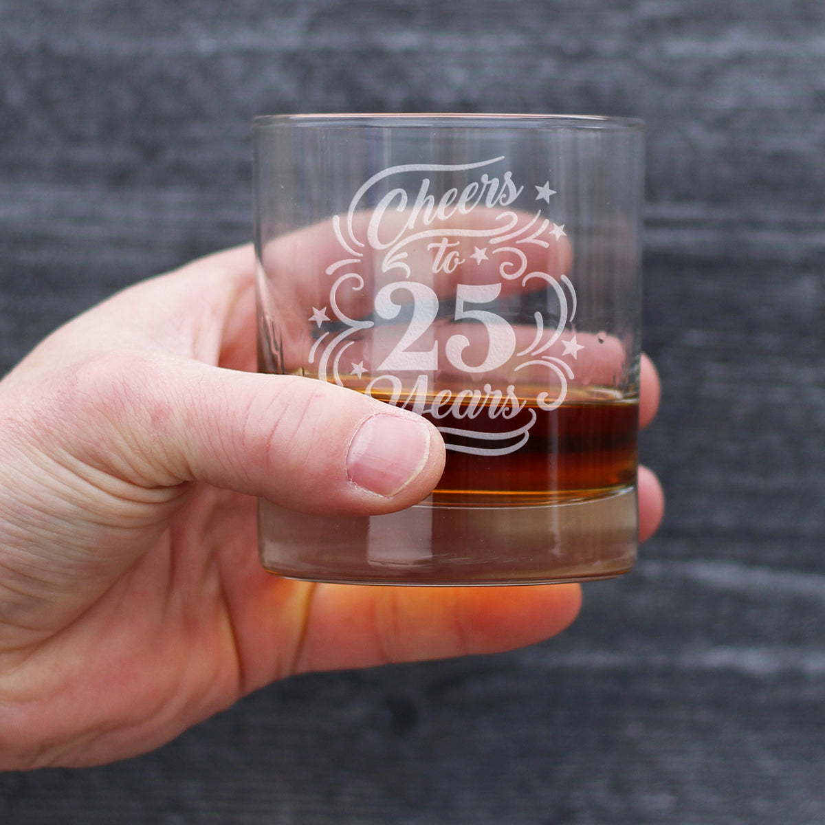 Cheers to 25 Years - Whiskey Rocks Glass Gifts for Women &amp; Men - 25th Anniversary Party Decor - 10.25 Oz Glasses