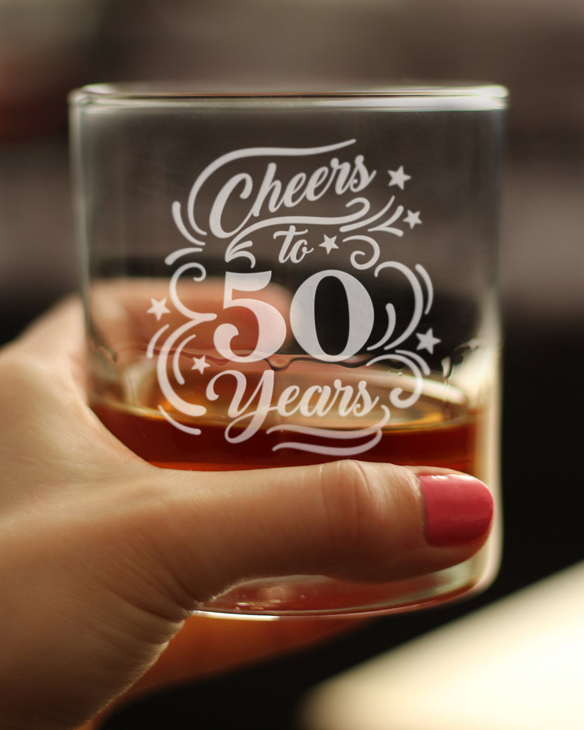 Cheers to 50 Years - Whiskey Rocks Glass Gifts for Women & Men - 50th Anniversary Party Decor - 10.25 Oz Glasses
