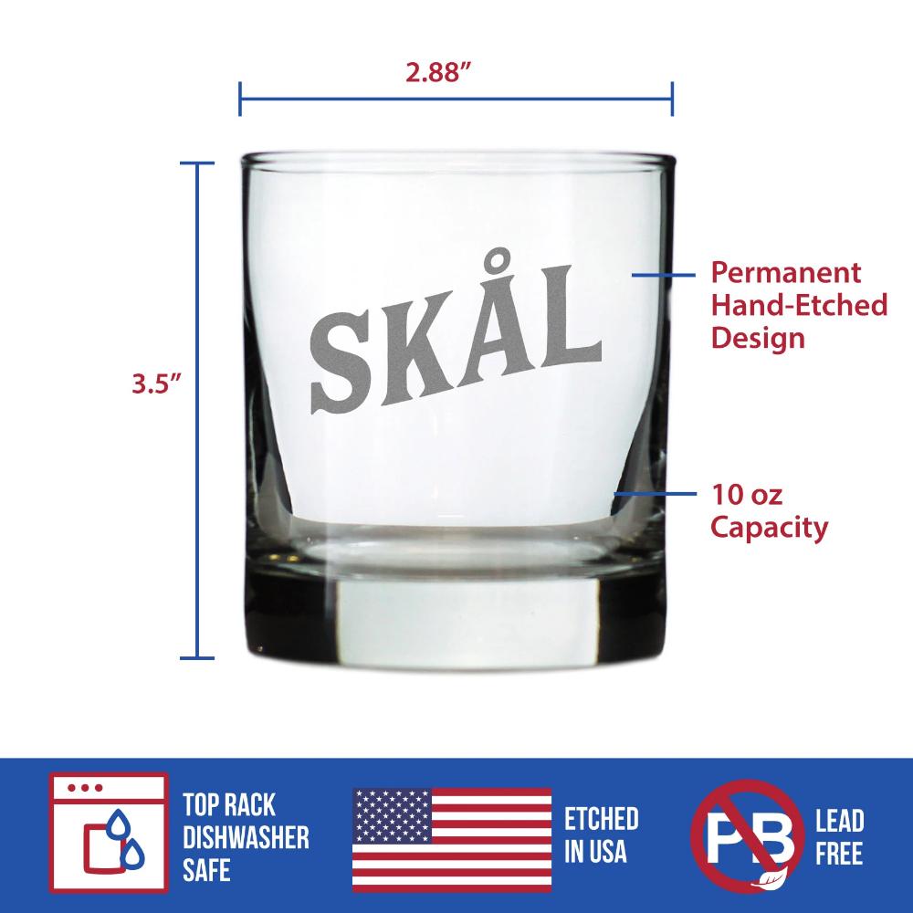 Skal - Norwegian Cheers - Whiskey Rocks Glass - Cute Norway Themed Gifts or Party Decor for Women and Men - 10.25 Oz