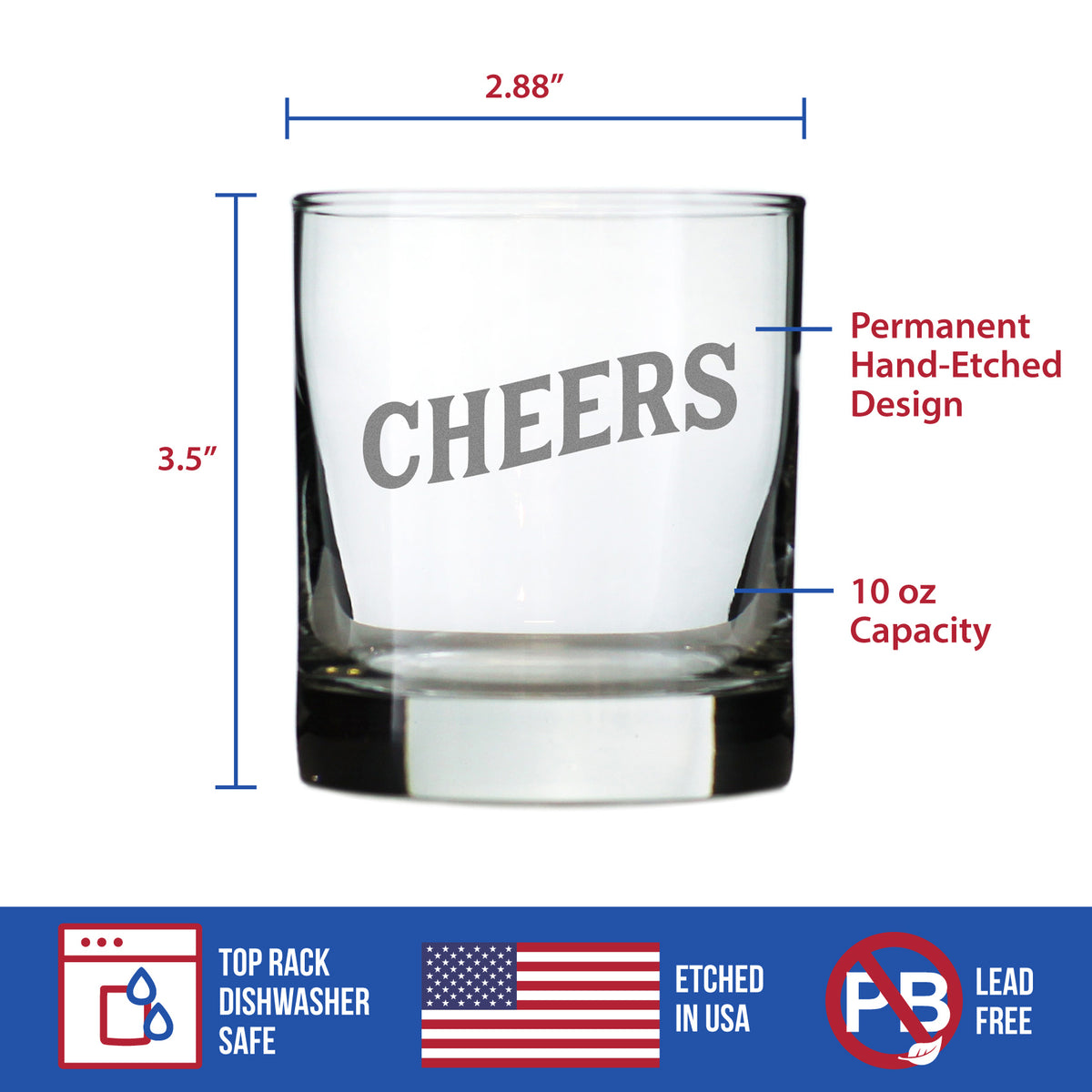 Cheers - Whiskey Rocks Glass - Cute Themed Gifts or Party Decor for Women and Men - 10.25 Oz