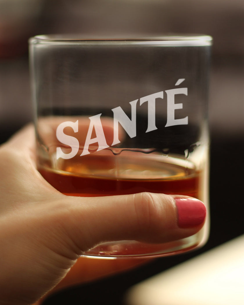 Sante - French Cheers - Whiskey Rocks Glass - Cute France Themed Gifts or Party Decor for Women and Men - 10.25 Oz