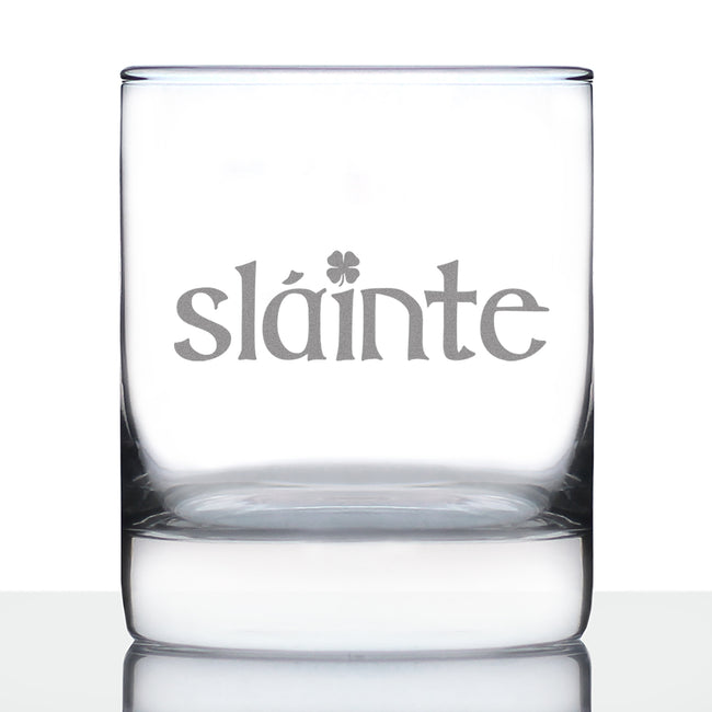 Slainte - Irish Cheers - Whiskey Rocks Glass - Funny St Patricks Day Party Decor or Gifts for Men & Women