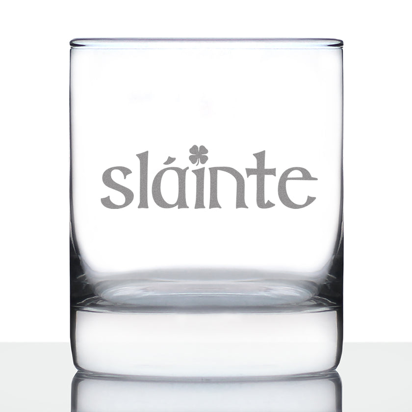 Slainte - Irish Cheers - Whiskey Rocks Glass - Funny St Patricks Day Party Decor or Gifts for Men & Women