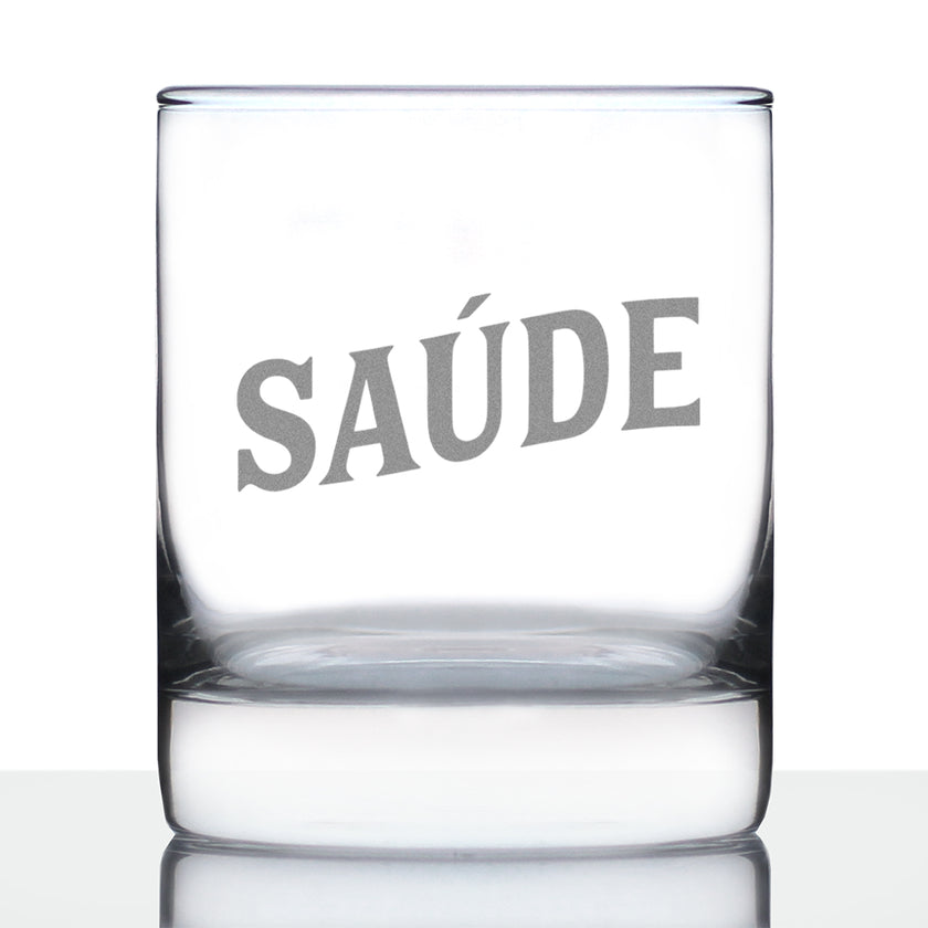 Saude - Portuguese Cheers - Whiskey Rocks Glass - Cute Portugal Themed Gifts or Party Decor for Women and Men - 10.25 Oz