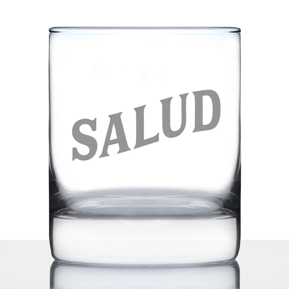 Salud - Spanish Cheers - Whiskey Rocks Glass - Cute Spainish Themed Gifts or Party Decor for Women and Men - 10.25 Oz