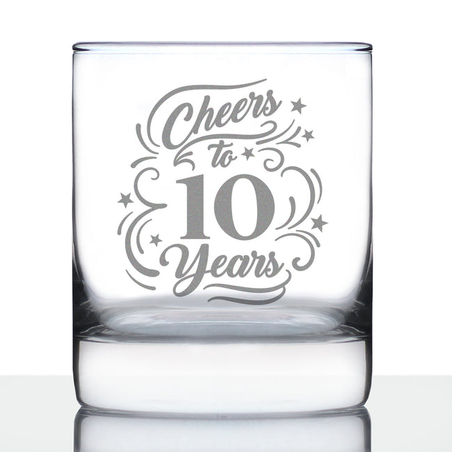 Cheers to 10 Years - Whiskey Rocks Glass Gifts for Women & Men - 10th Anniversary Party Decor - 10.25 Oz Glass
