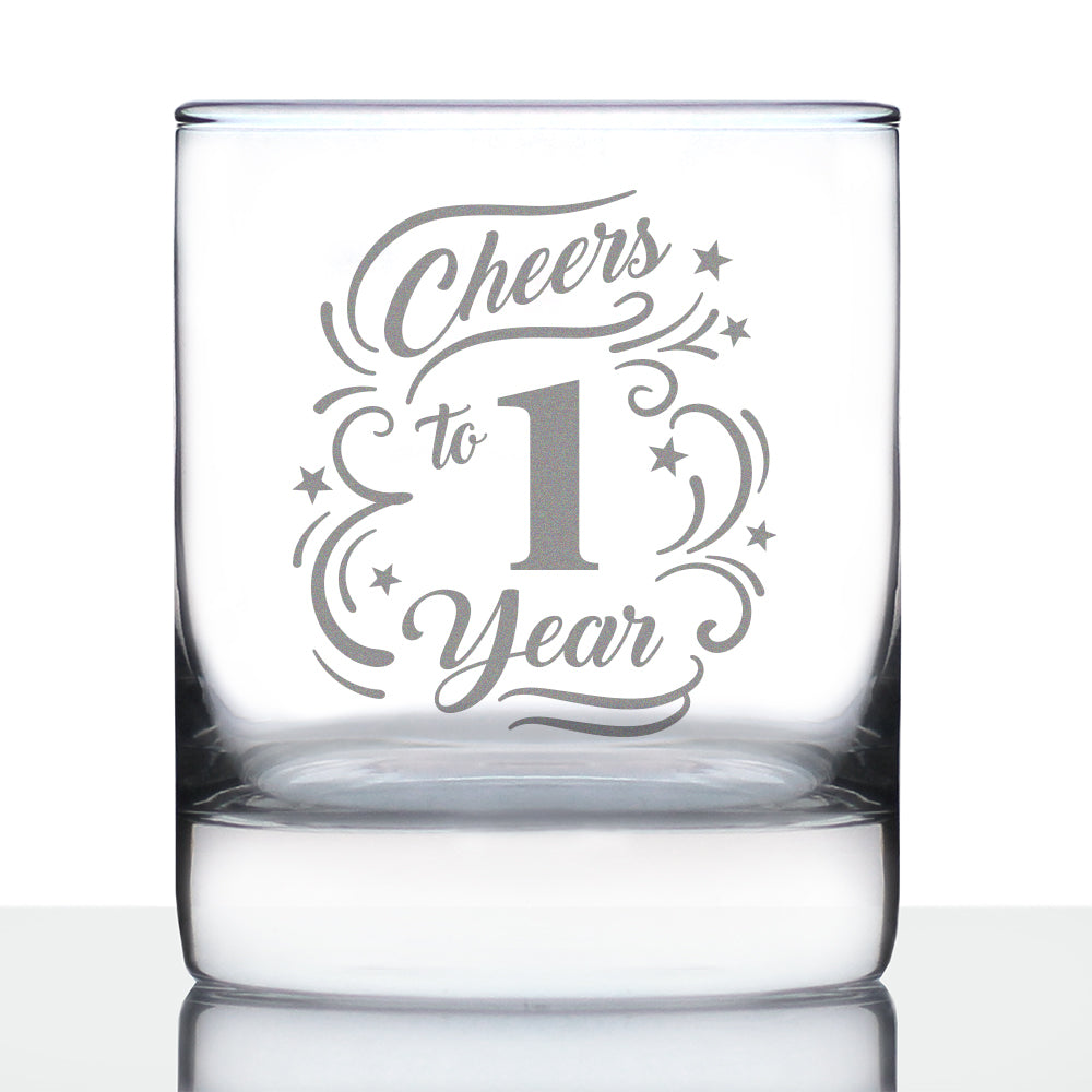 Cheers to 1 Year - Whiskey Rocks Glass Gifts for Women & Men - 1st Anniversary Party Decor - 10.25 Oz Glasses