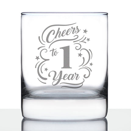 Cheers to 1 Year - Whiskey Rocks Glass Gifts for Women & Men - 1st Anniversary Party Decor - 10.25 Oz Glasses