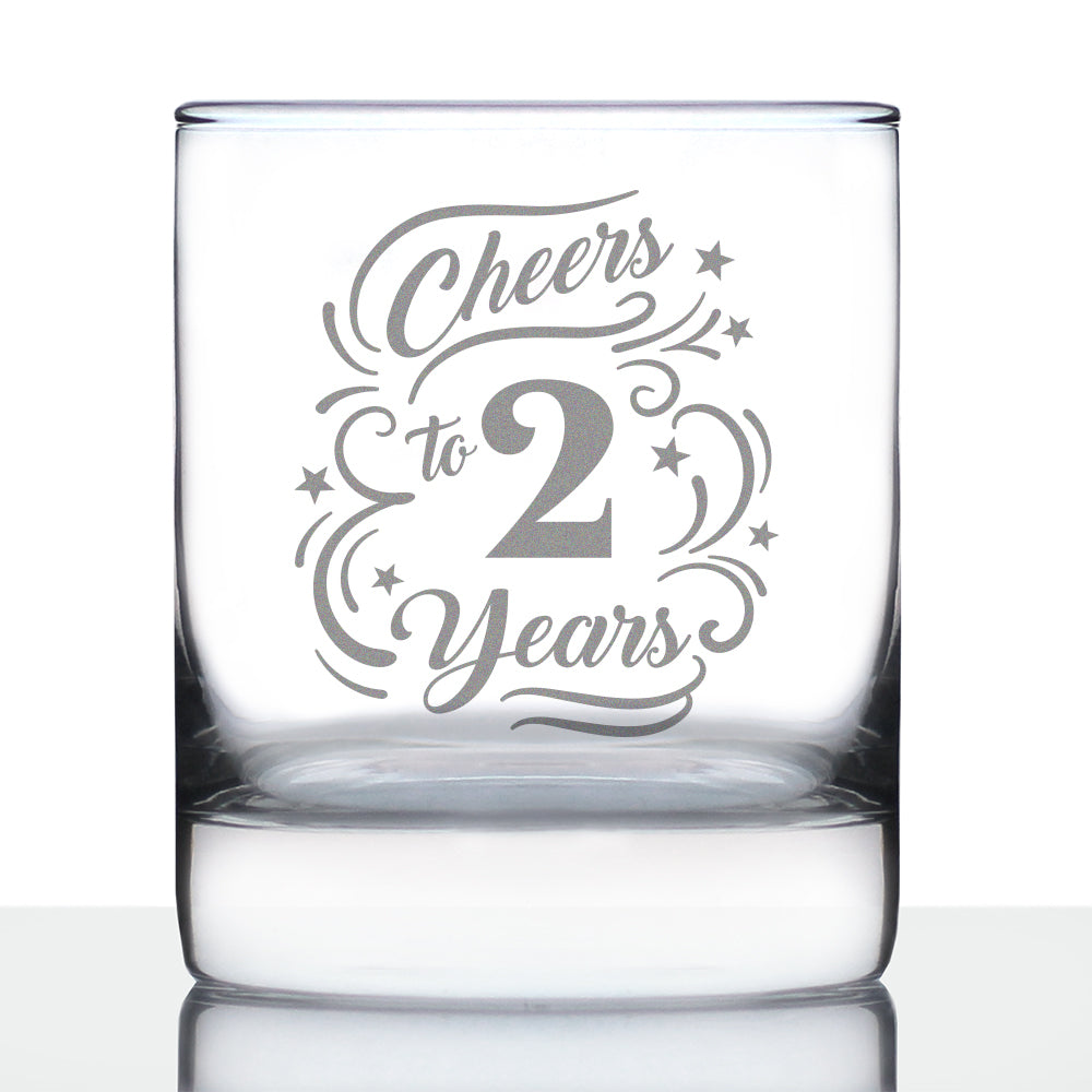 Cheers to 2 Years - Whiskey Rocks Glass Gifts for Women & Men - 2nd Anniversary Party Decor - 10.25 Oz Glasses