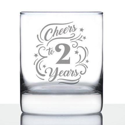 Cheers to 2 Years - Whiskey Rocks Glass Gifts for Women & Men - 2nd Anniversary Party Decor - 10.25 Oz Glasses