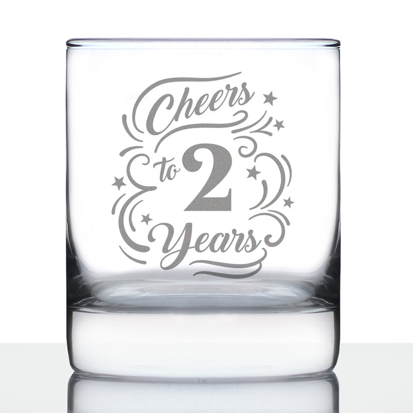 Cheers to 2 Years - Whiskey Rocks Glass Gifts for Women & Men - 2nd Anniversary Party Decor - 10.25 Oz Glasses