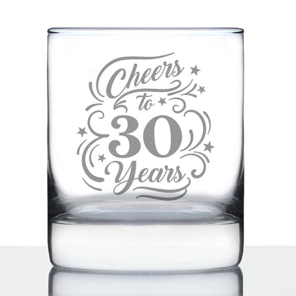Cheers to 30 Years - Whiskey Rocks Glass Gifts for Women & Men - 30th Anniversary Party Decor - 10.25 Oz Glasses