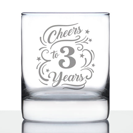 Cheers to 3 Years - Whiskey Rocks Glass Gifts for Women & Men - 3rd Anniversary Party Decor - 10.25 Oz Glasses