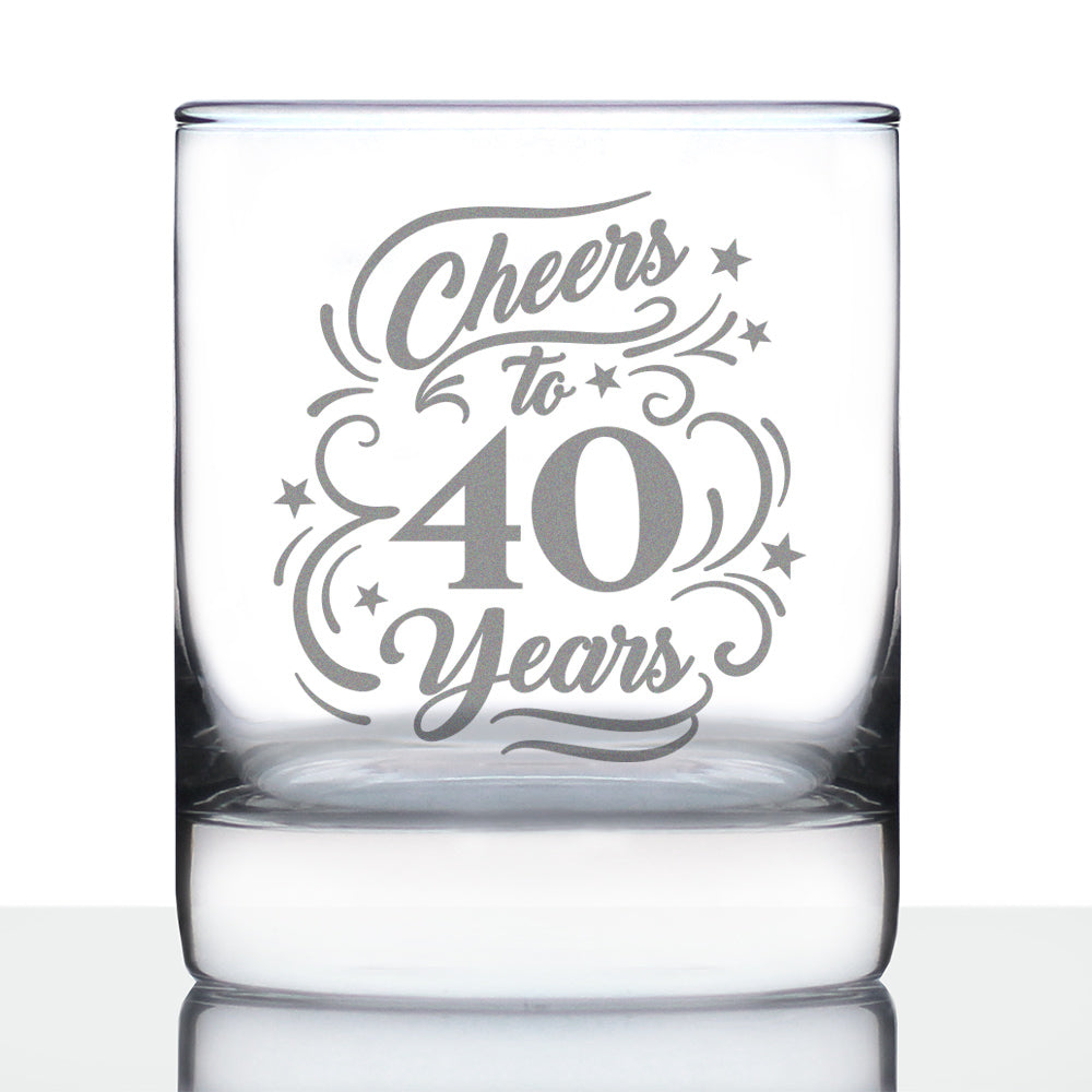 Cheers to 40 Years - Whiskey Rocks Glass Gifts for Women & Men - 40th Anniversary Party Decor - 10.25 Oz Glasses