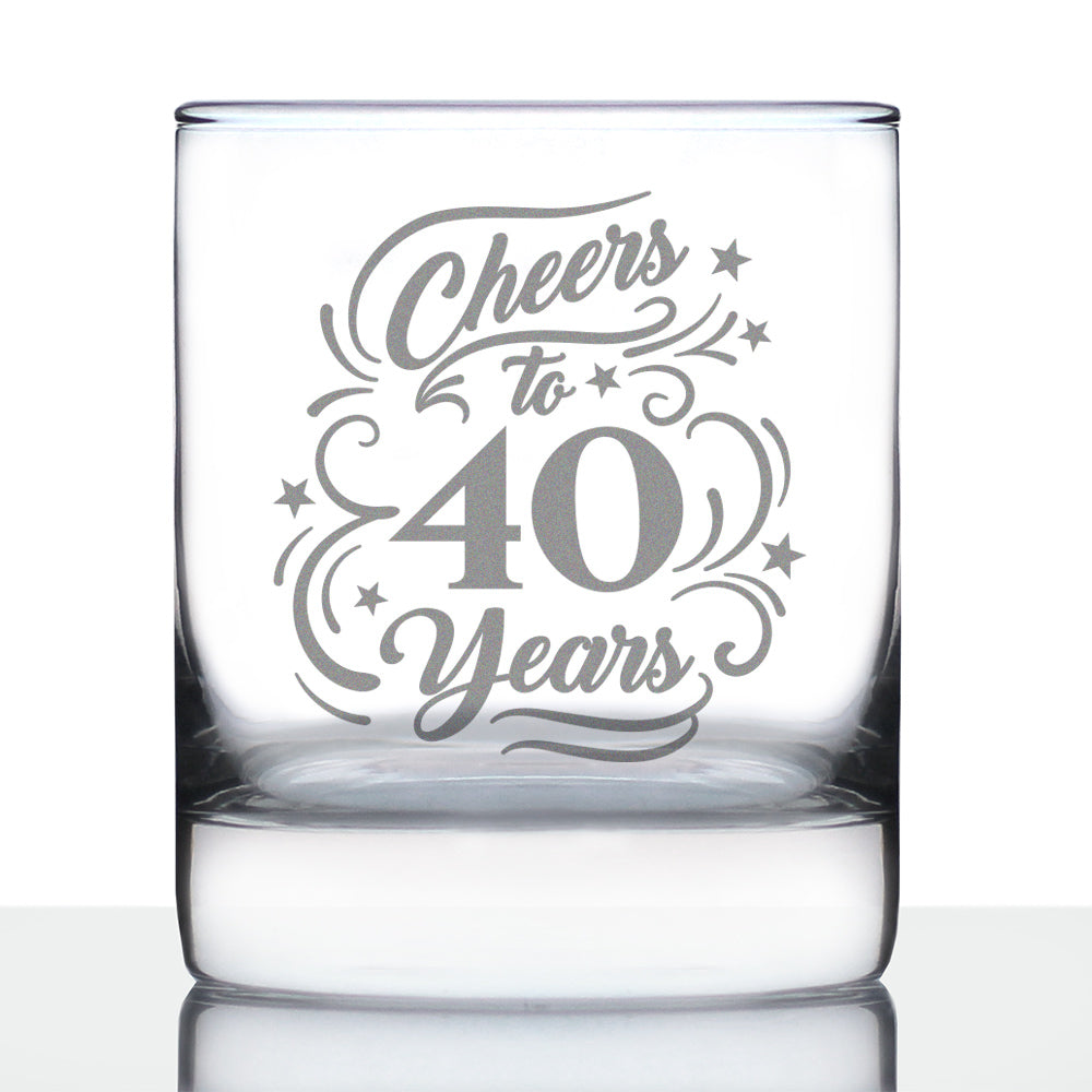 Cheers to 40 Years - Whiskey Rocks Glass Gifts for Women &amp; Men - 40th Anniversary Party Decor - 10.25 Oz Glasses
