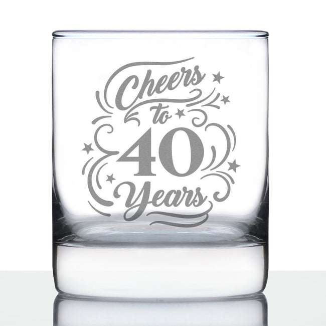 Cheers to 40 Years - Whiskey Rocks Glass Gifts for Women & Men - 40th Anniversary Party Decor - 10.25 Oz Glasses