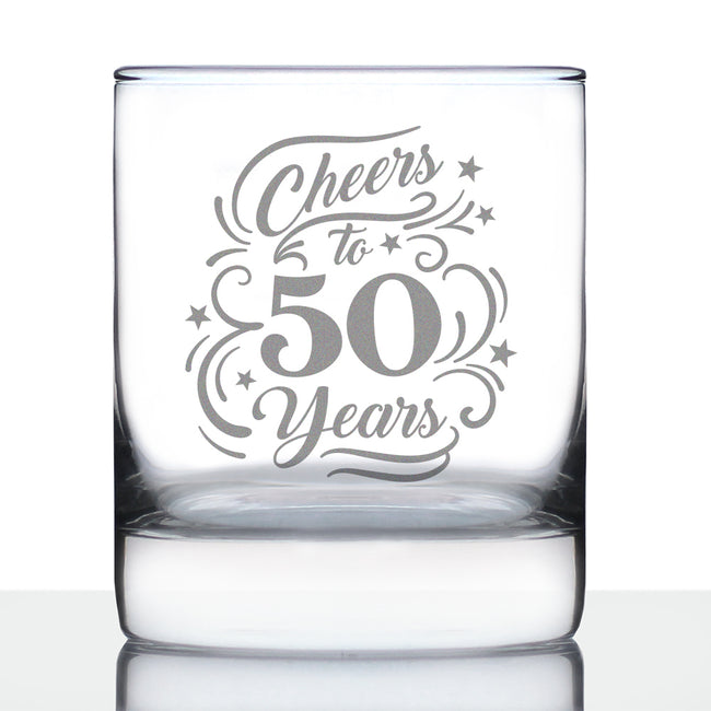 Cheers to 50 Years - Whiskey Rocks Glass Gifts for Women & Men - 50th Anniversary Party Decor - 10.25 Oz Glasses