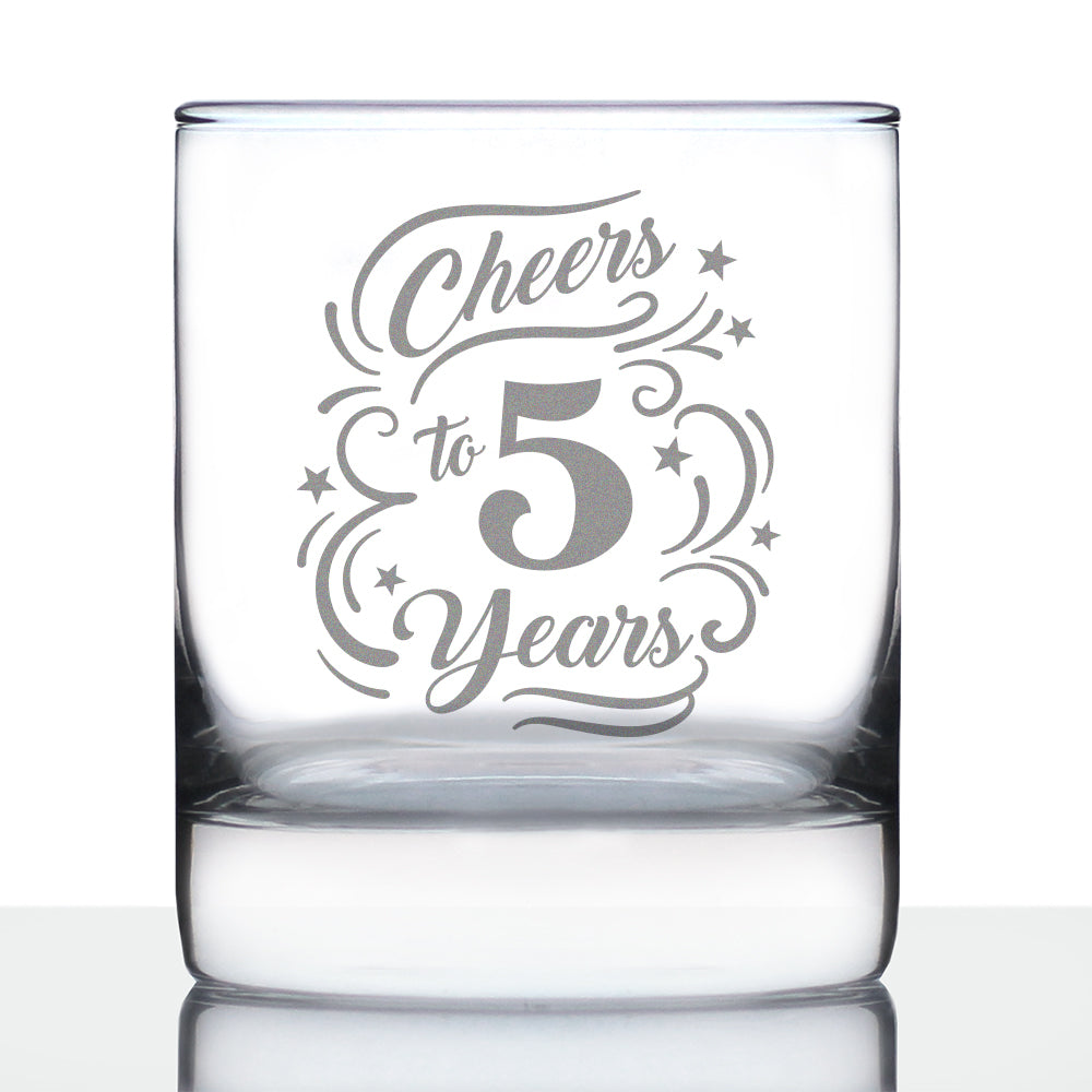 Cheers to 5 Years - Whiskey Rocks Glass Gifts for Women & Men - 5th Anniversary Party Decor - 10.25 Oz Glasses