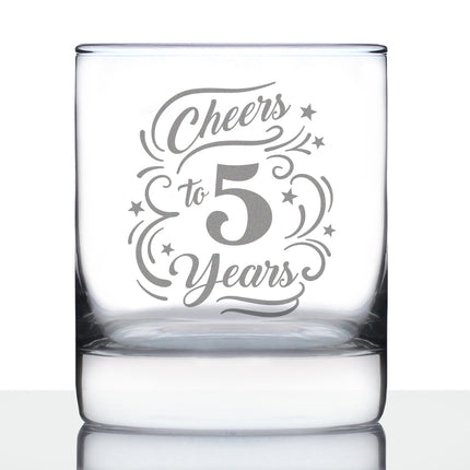 Cheers to 5 Years - Whiskey Rocks Glass Gifts for Women & Men - 5th Anniversary Party Decor - 10.25 Oz Glasses