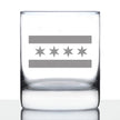 Chicago Flag - Whiskey Rocks Glass - Fun Unique Glass Gift for Chitown Lovers - Cute Chicago Themed Decor - 10.25 Oz