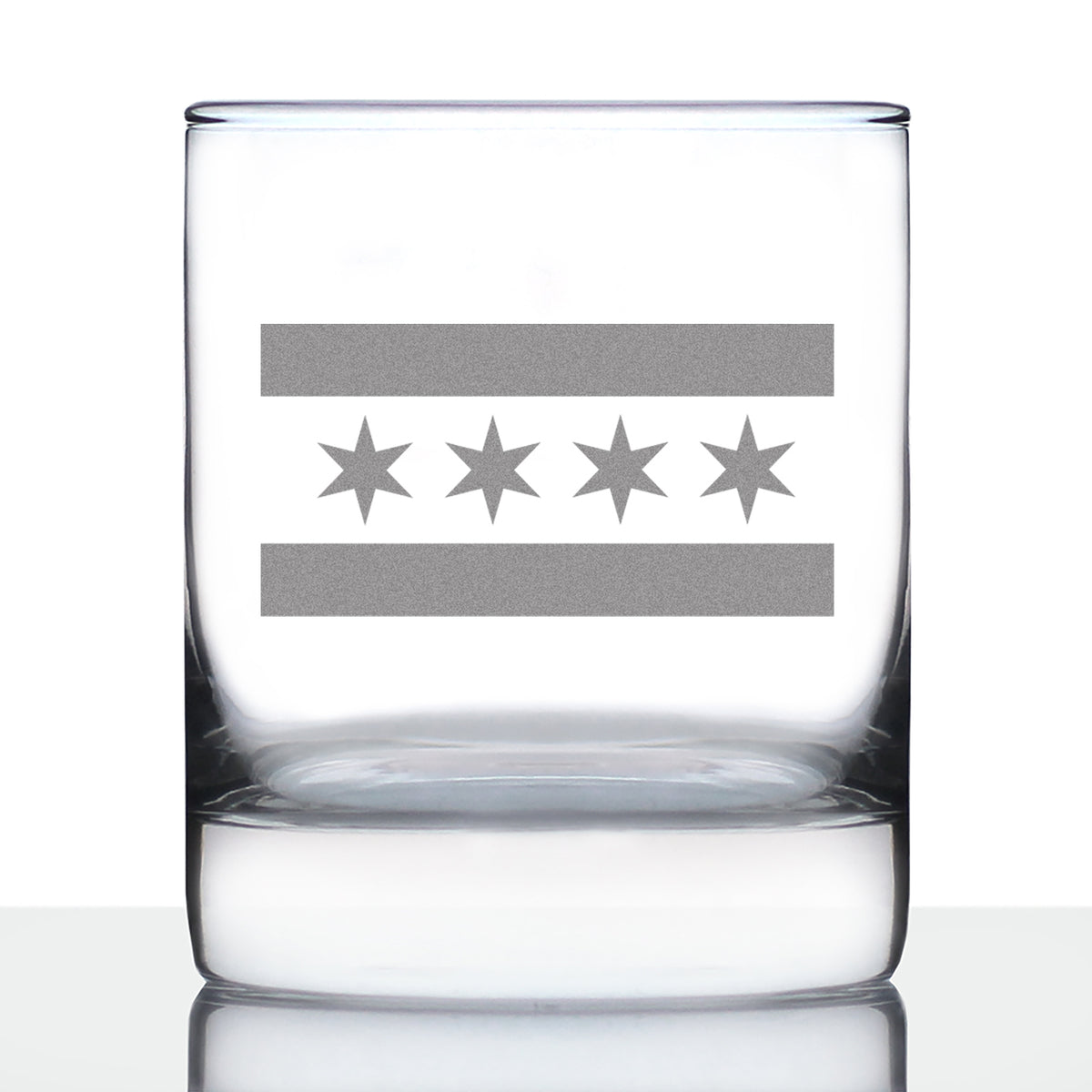 Chicago Flag - Whiskey Rocks Glass - Fun Unique Glass Gift for Chitown Lovers - Cute Chicago Themed Decor - 10.25 Oz