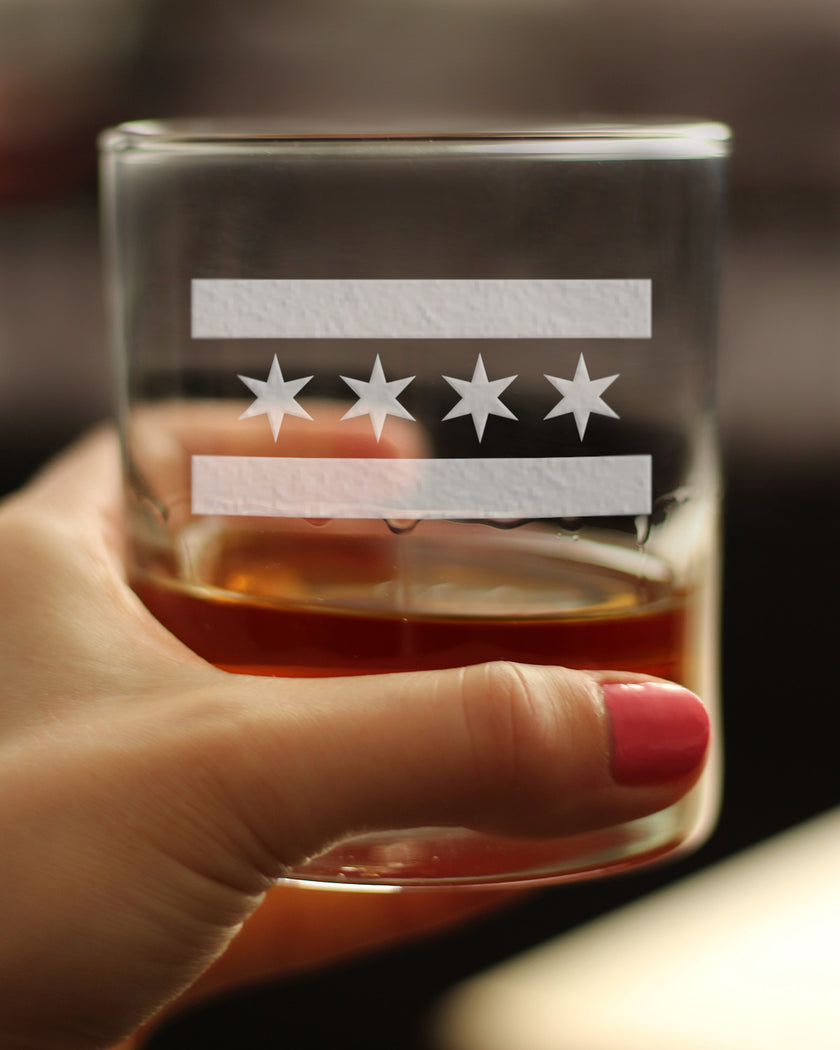 Chicago Flag - Whiskey Rocks Glass - Fun Unique Glass Gift for Chitown Lovers - Cute Chicago Themed Decor - 10.25 Oz