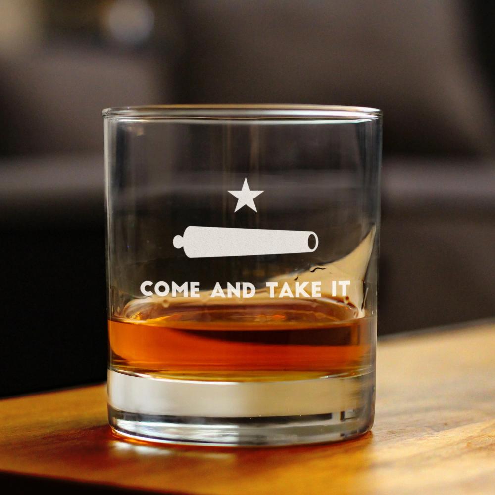 Come and Take It Texas Flag Whiskey Rocks Glass Gift for Men & Women - 10.25 oz Glassware - Barware Decor for Texans