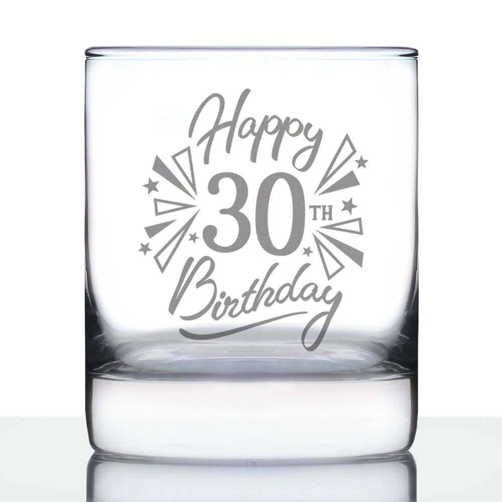 Happy 30th Birthday - Whiskey Rocks Glass Gifts for Men &amp; Women Turning 30 - Fun Retro Bday Whisky Drinking Tumbler