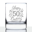 Happy 50th Birthday - Whiskey Rocks Glass Gifts for Men & Women Turning 50 - Fun Retro Bday Whisky Drinking Tumbler